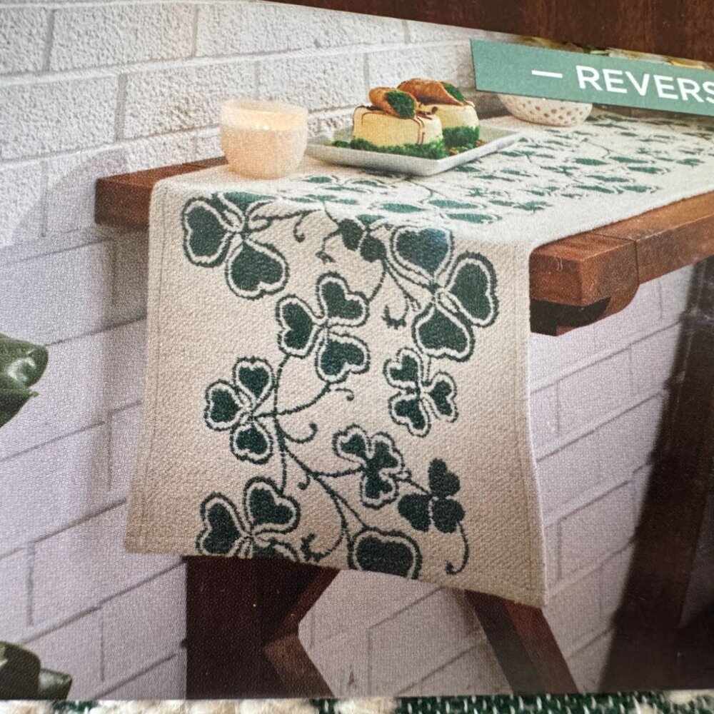 The Farmhouse St Patricks Day Table Runner Reversible Shamrocks Home Decor - Picture 1 of 12